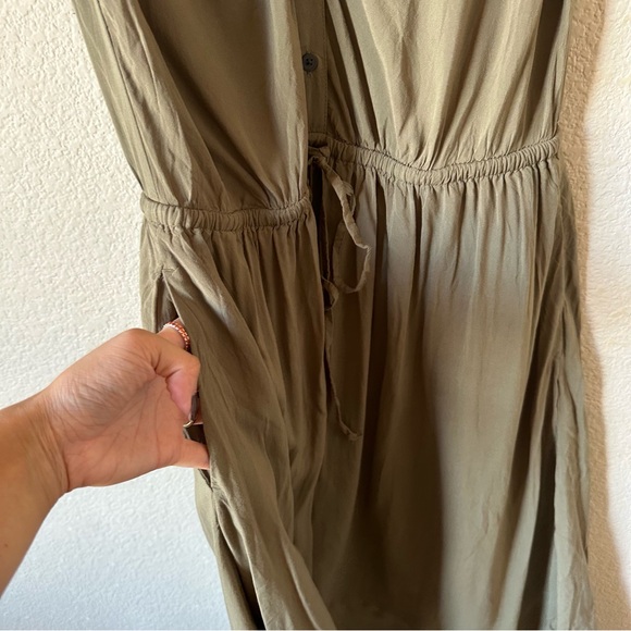 Cottagecore Green Short Sleeve Midi Dress with Pockets Small - Picture 2 of 7